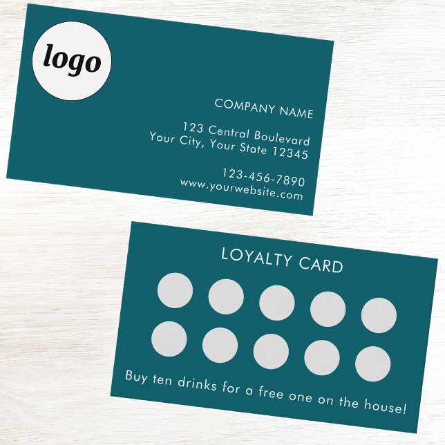 Visita Cartão de Fidelidade de Cliente Simples com Logo e (Simple logo with custom text business branding promotional customer loyalty card)