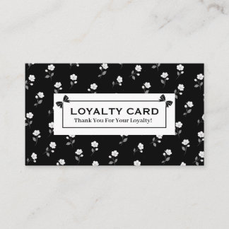 Visita Cartão de Fidelidade Floral Preto e Branco Elegant