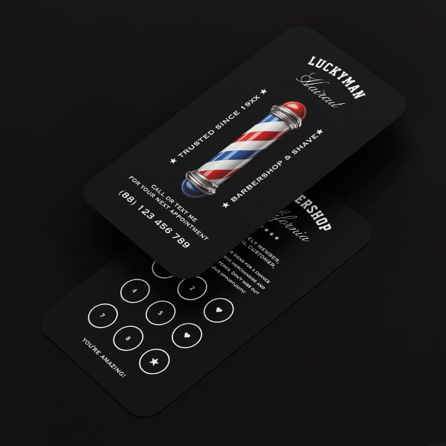 Visita Cartão de Lealdade Azul Branco Vermelho Clássico B (Classic Barber Pole Red White Blue Loyalty Card
)