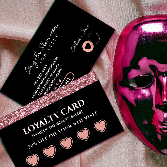 Visita Cartão de Lealdade do Salão de Bela Glitter Dourad (Rose Gold Glitter Beauty Salon Loyalty Card #zazzlemade #loyaltycard #rosegold #makeupartist)