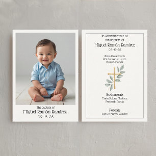 Visita Cartão de lembrança de batismo simples com foto de