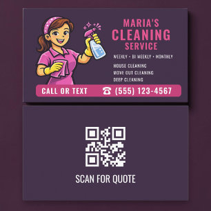 Visita Cartão de Limpeza de Casa Roxo Rosa Código QR