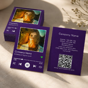 Visita Cartão de Música com Código QR Roxo Moderno Foto M