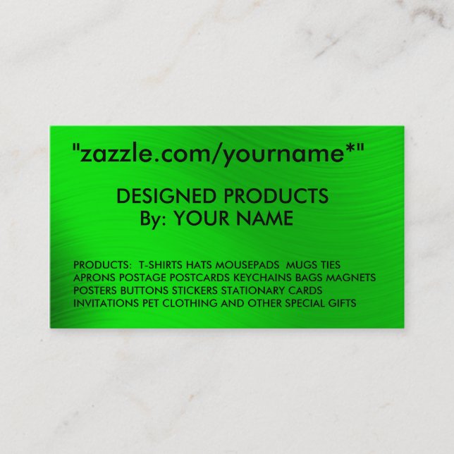 Visita CARTÃO de NEGÓCIO zazzle.com/yourname* de ZAZZLE " (Frente)