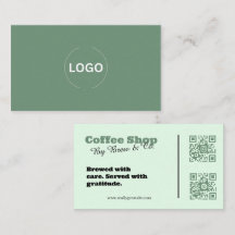 Cartão de Negócios de Cafeteria Sage Green QR