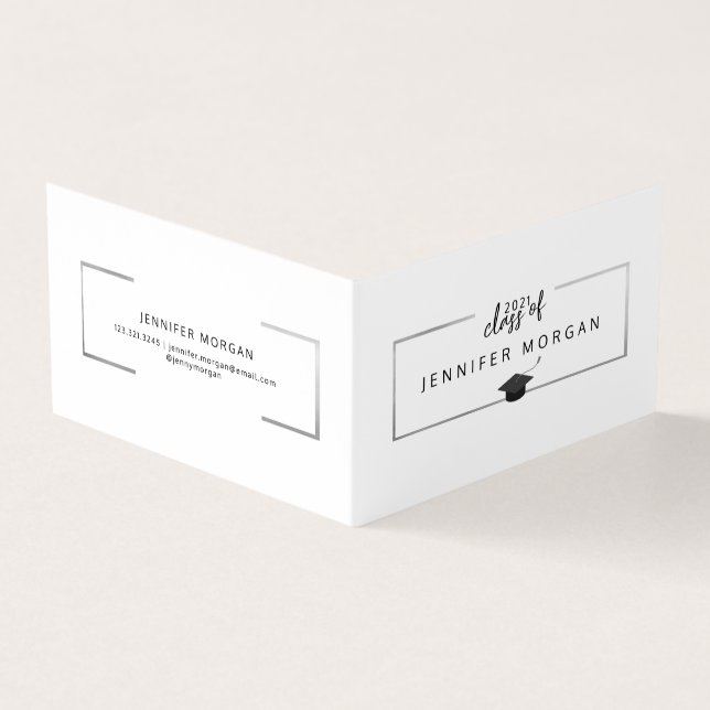 Visita Cartão de Nome Dobrado Elegante de Prata de Gradua (Exterior)