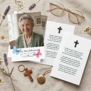 Visita Cartão de Oração de Funeral de Borboleta com Foto