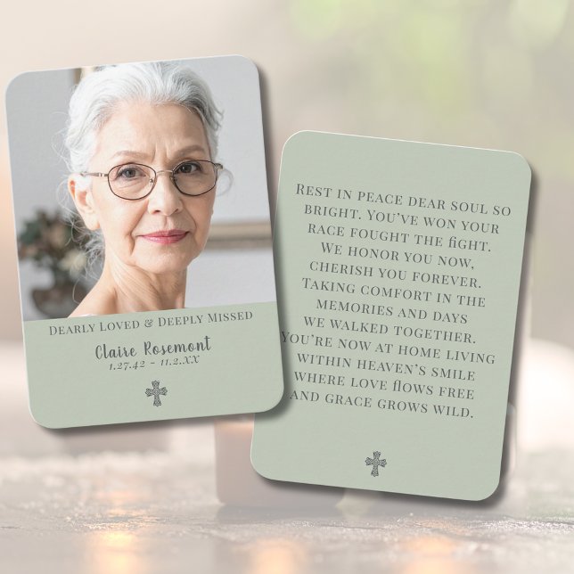 Visita Cartão de Oração de Funeral Simples Verde Sage (Simple Sage Green Funeral Prayer Card
)