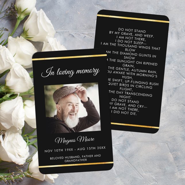 Visita Cartão de oração do funeral de foto em ouro preto (Criador carregado)