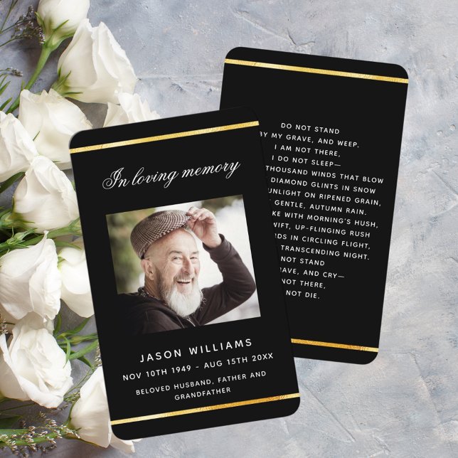 Visita Cartão de oração do funeral de foto em ouro preto (Criador carregado)