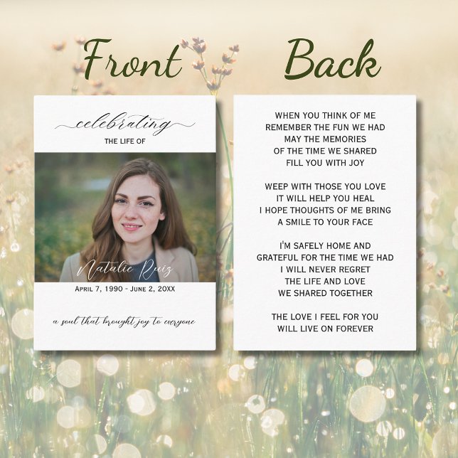 Visita Cartão de Oração Funeral de Foto Elegante (Criador carregado)