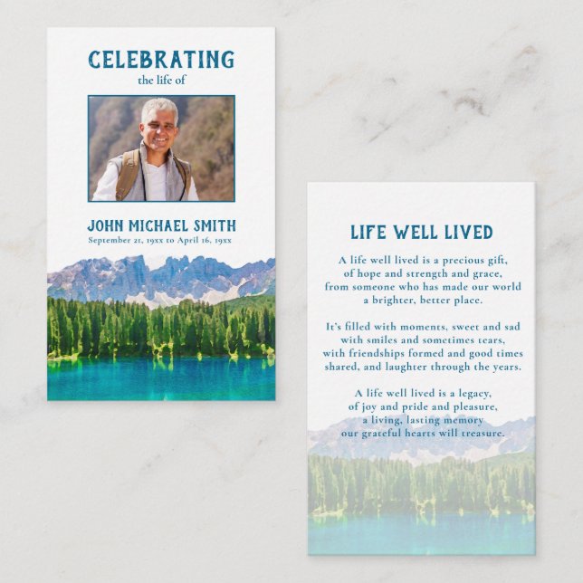 Visita Cartão de Oração Funeral do Lago Montanha (Frente/Verso)