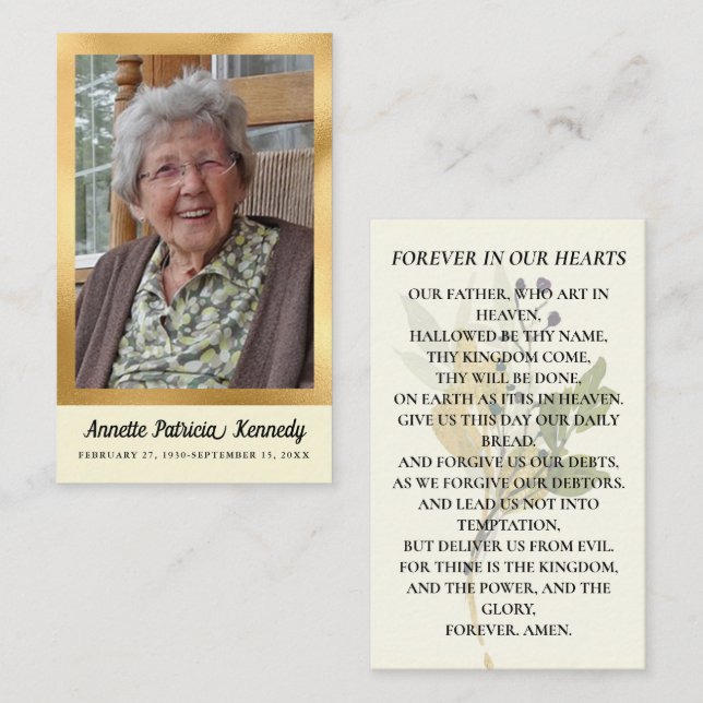 Visita Cartão de Oração Funeral do Memorial Botânico (Frente/Verso)