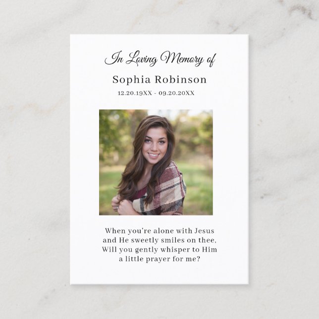 Visita Cartão de Oração Funeral Fotográfica de Pássaro Me (Frente)
