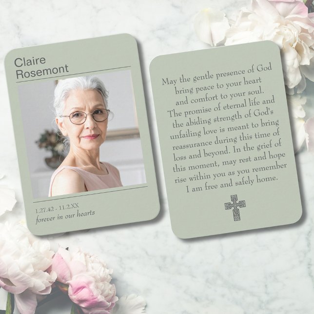 Visita Cartão de Oração Funerária Cruz Verde Sage Moderna (Modern Sage Green Cross Funeral Prayer Card
)