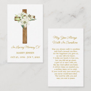 Visita Cartão de Oração Funerária Memorial Lily Cross