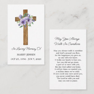 Visita Cartão de Oração Funerária Memorial Pansy Cross