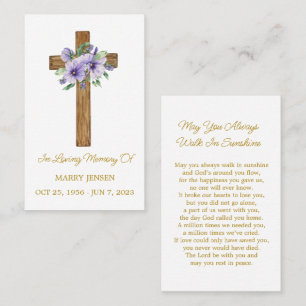 Visita Cartão de Oração Funerária Memorial Pansy Cross