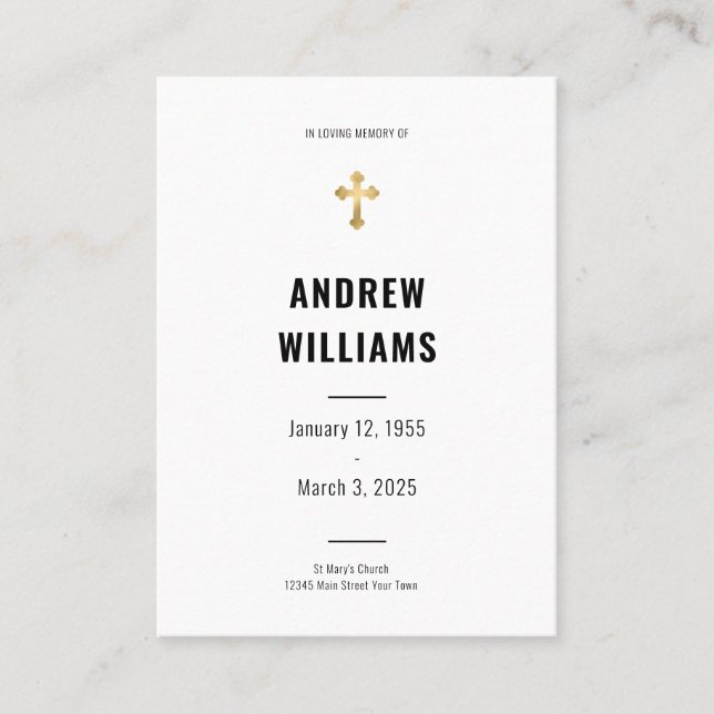 Visita Cartão de oração funerário preto e branco (Frente)