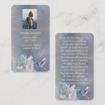 Cartão de Oração Memorial Beija-flor Flores Branca