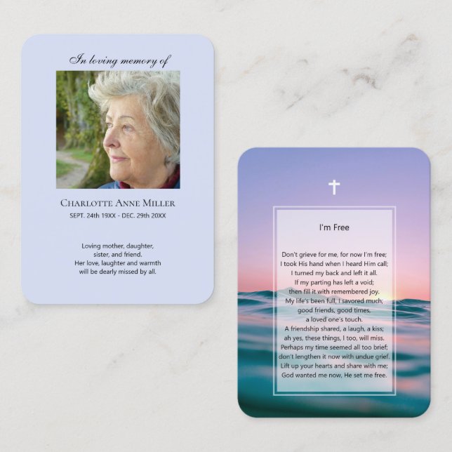 Visita Cartão de oração memorial de foto Estou Livre (Frente/Verso)