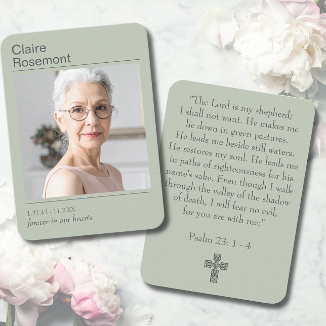 Visita Cartão de Oração Moderno Salmo 23 de Funeral Verde (Modern Sage Green Funeral Psalm 23 Prayer Card
)