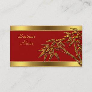 Visita Cartão de Perfil Bambu Dourado Vermelho Asiático