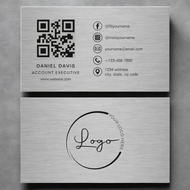 Visita Cartão de QR Code de Metal para Executivo de Conta (Criador carregado)