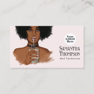 Visita Cartão de Salão de Manicure Rose Gold & Blush Afro