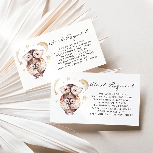 Visita Cartão de Solicitação de Livro de Boho e Mamãe de  (Woodland theme baby shower book request card featuring watercolor mommy and baby owl.)