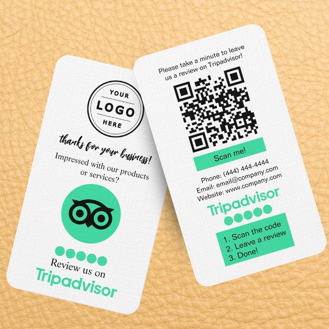 Visita Cartão de Solicitação de Revisão do TripAdvisor co (Tripadvisor review request card with QR code and company logo that you can personalize)