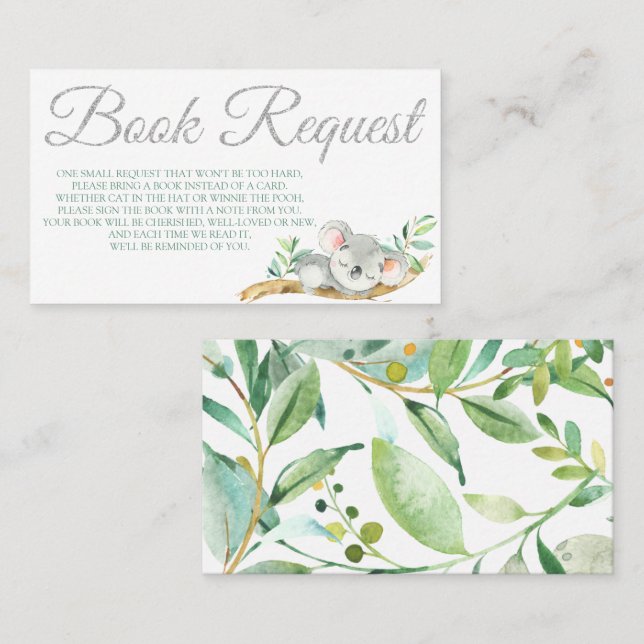 Visita Cartão de Solicitação do Livro Koala para o Aniver (Frente/Verso)