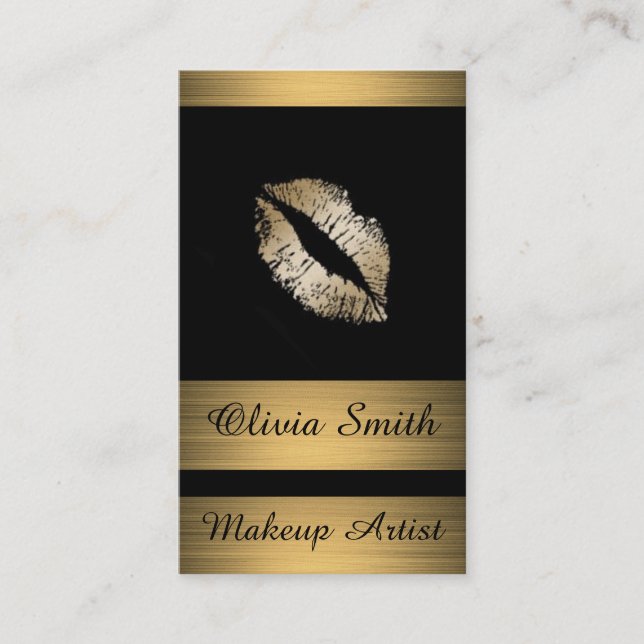 Visita Cartão de visita/Preto com faixas e Lábios Dourado (Frente)