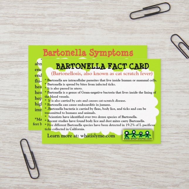 Visita Cartão Educativo sobre Fatos de Bartonella (Frente/Verso In Situ)