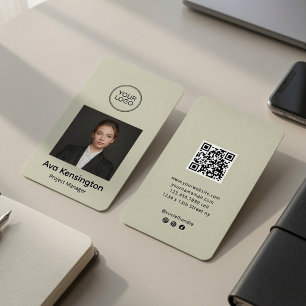 Visita Cartão Personalizado com Código QR de Foto Moderna