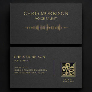 Visita Cartão QR Code Black Gold para Talento de Voz