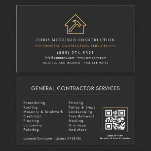 Visita Cartão QR Code Preto e Dourado de Empreiteiro Gera