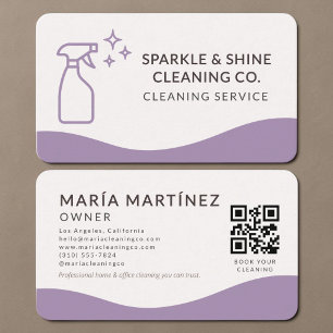 Visita Cartão QR Code Roxo de Limpeza de Casa