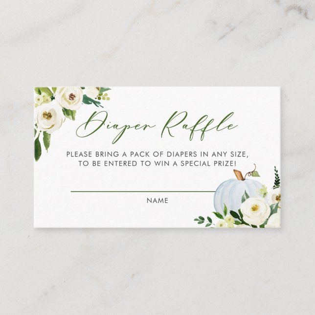 Visita Cartão Raffle Chá de fraldas Azul Pumpkin Fralda J (Frente)