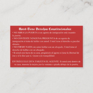 Visita Cartão vermelho espanhol - Cartão de direitos de i