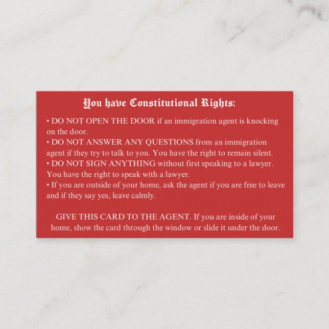 Visita Cartão vermelho inglês - Cartão de direitos de imi (Frente)