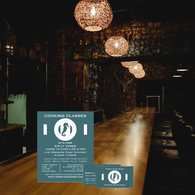 Visita Cavalo de mar, frutos do mar, chef, Cartão de visi (Criador carregado)