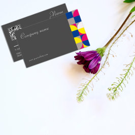 Visita cinza geométrica abstrato fuchsia QR Cartão de vis