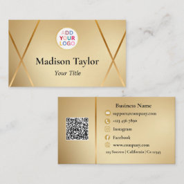 Visita Código QR Dourado Elegante E Logotipo De Cartão de