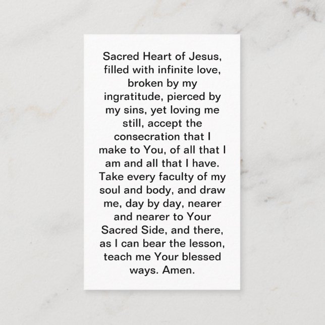 Visita Conexão ao Cartão de Oração do Coração Sagrado (Verso)