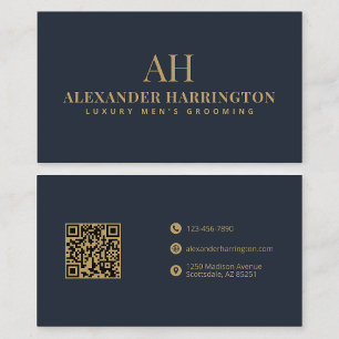 Visita Elegante Cartão de Negócios Azul Dourado Qr Code d