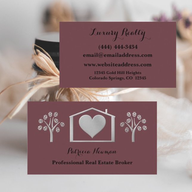 Visita Elegante Plum Pro Real Estate Broker Cartão de vis (Criador carregado)