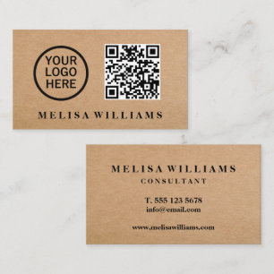 Visita Elegante Rustic Logo Kraft Logo QR code Cartão de 