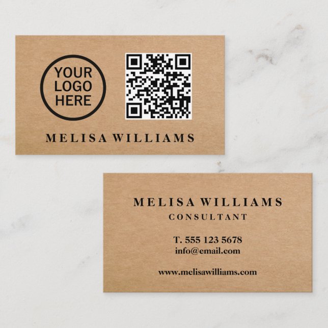 Visita Elegante Rustic Logo Kraft Logo QR code Cartão de  (Frente/Verso)