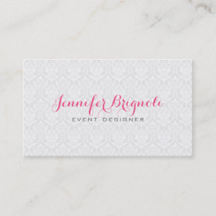 Visita Elegante White Girly Floral Damasco Cartão de visi